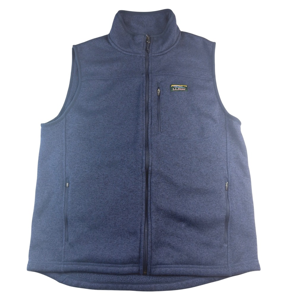 LL Bean Mens Sweater Fleece Vest Blue Full Zip Slightly Fitted Large Reg 505974